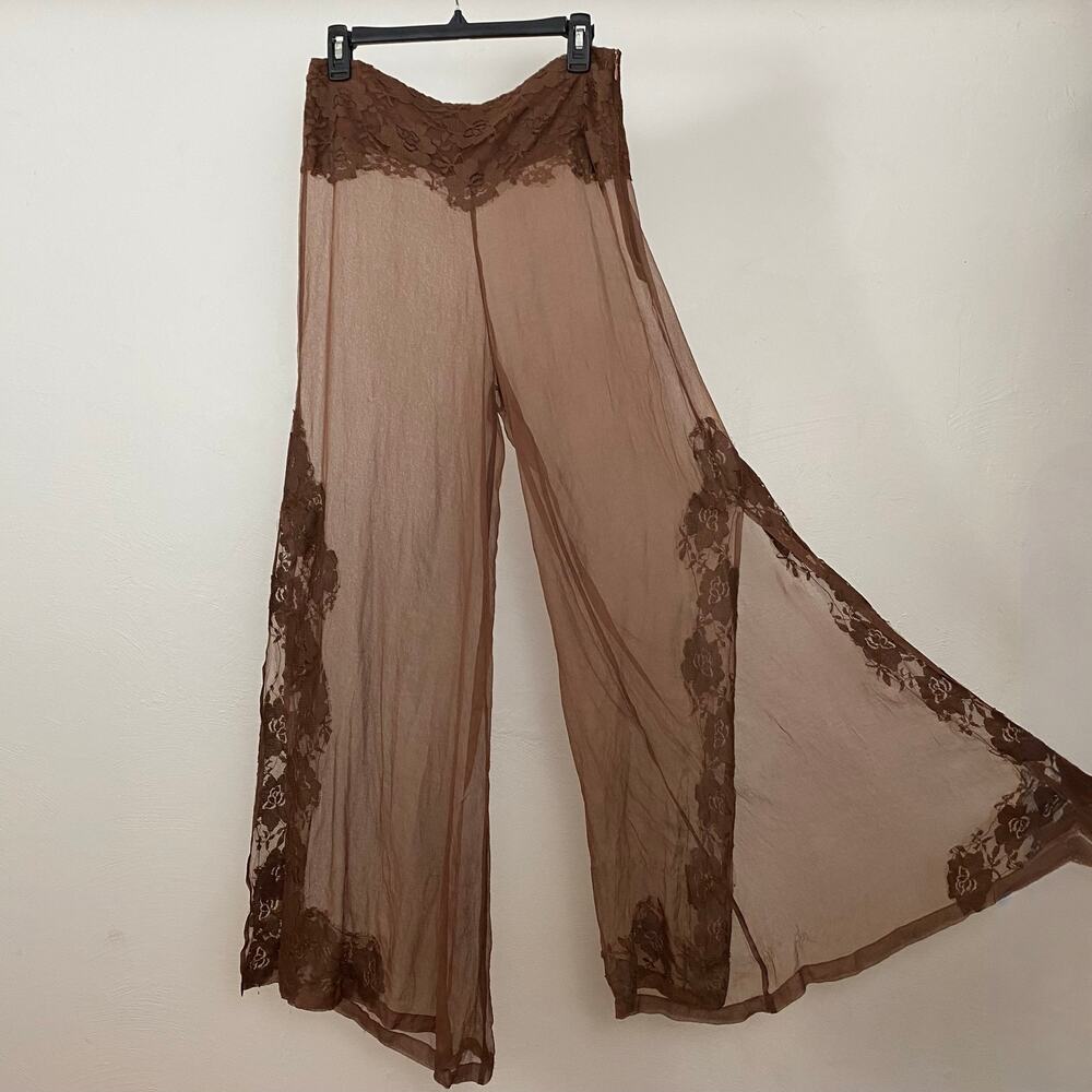Nigel Preston x Free People Fairy Chiffon Side Slit Pants  - Brown - Size Small